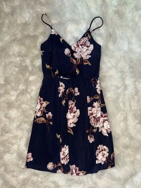 Monteau Navy Floral Spaghetti-Strap Mini Dress